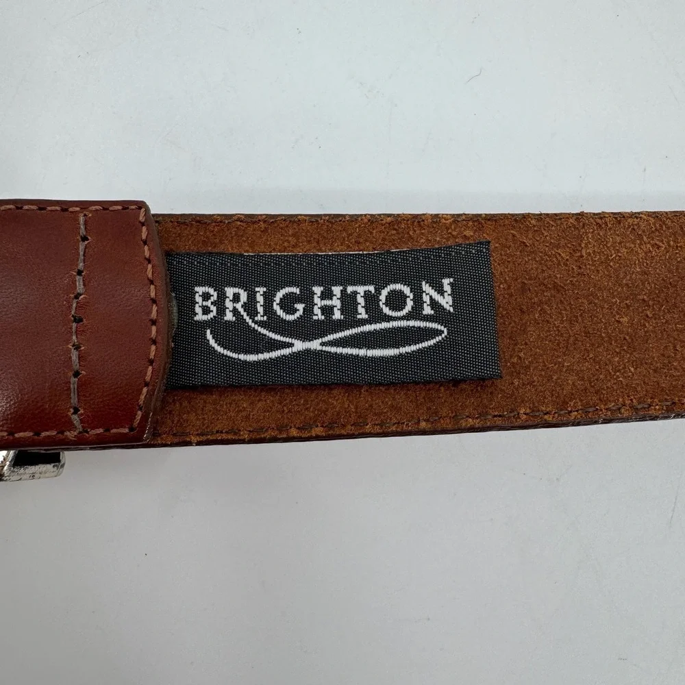 Vtg 90s Brighton Belt Womens S Brown Leather Gold Silver Buckle 1993 Western